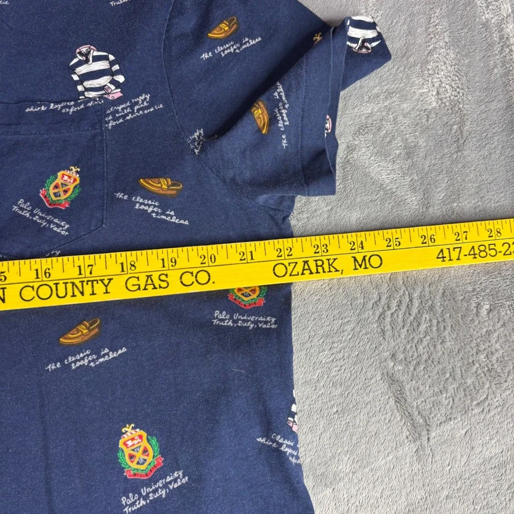 Polo Ralph Lauren T-Shirt Mens XL Navy Blue AOP Rugby Custom Slim Fit Pocket